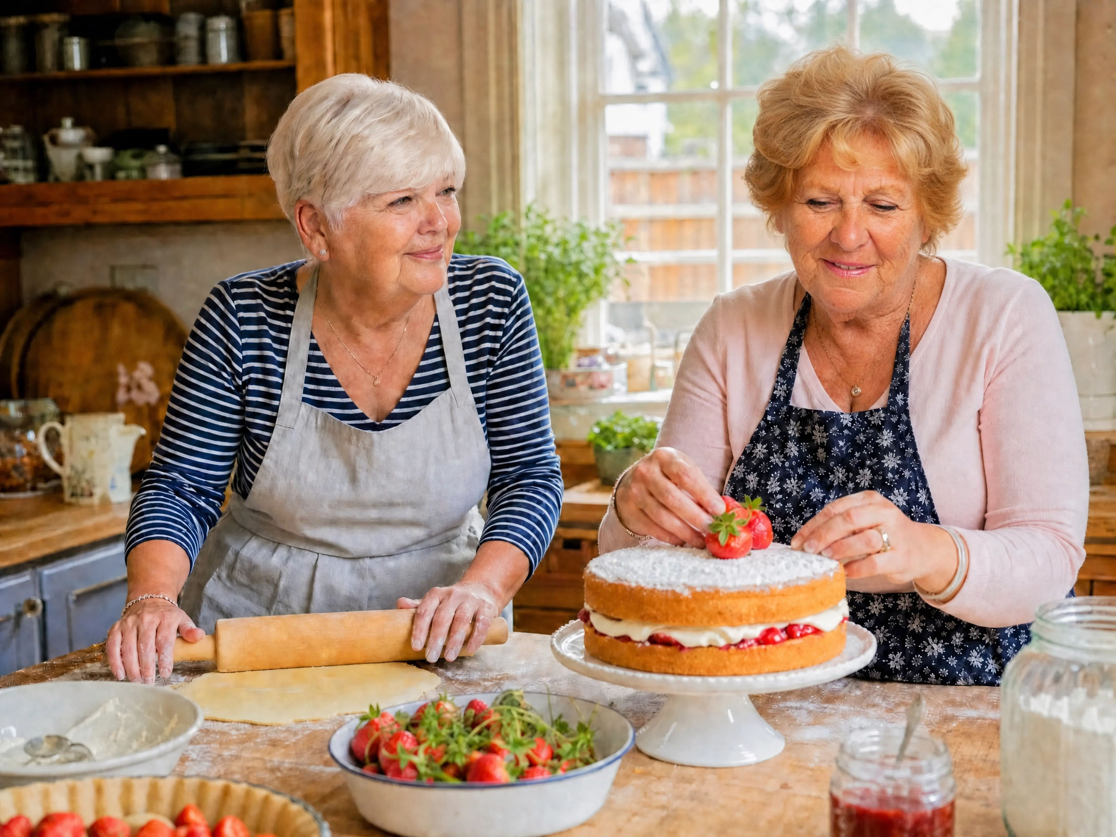 Carol and Lynn preparing homemade food in their kitchen